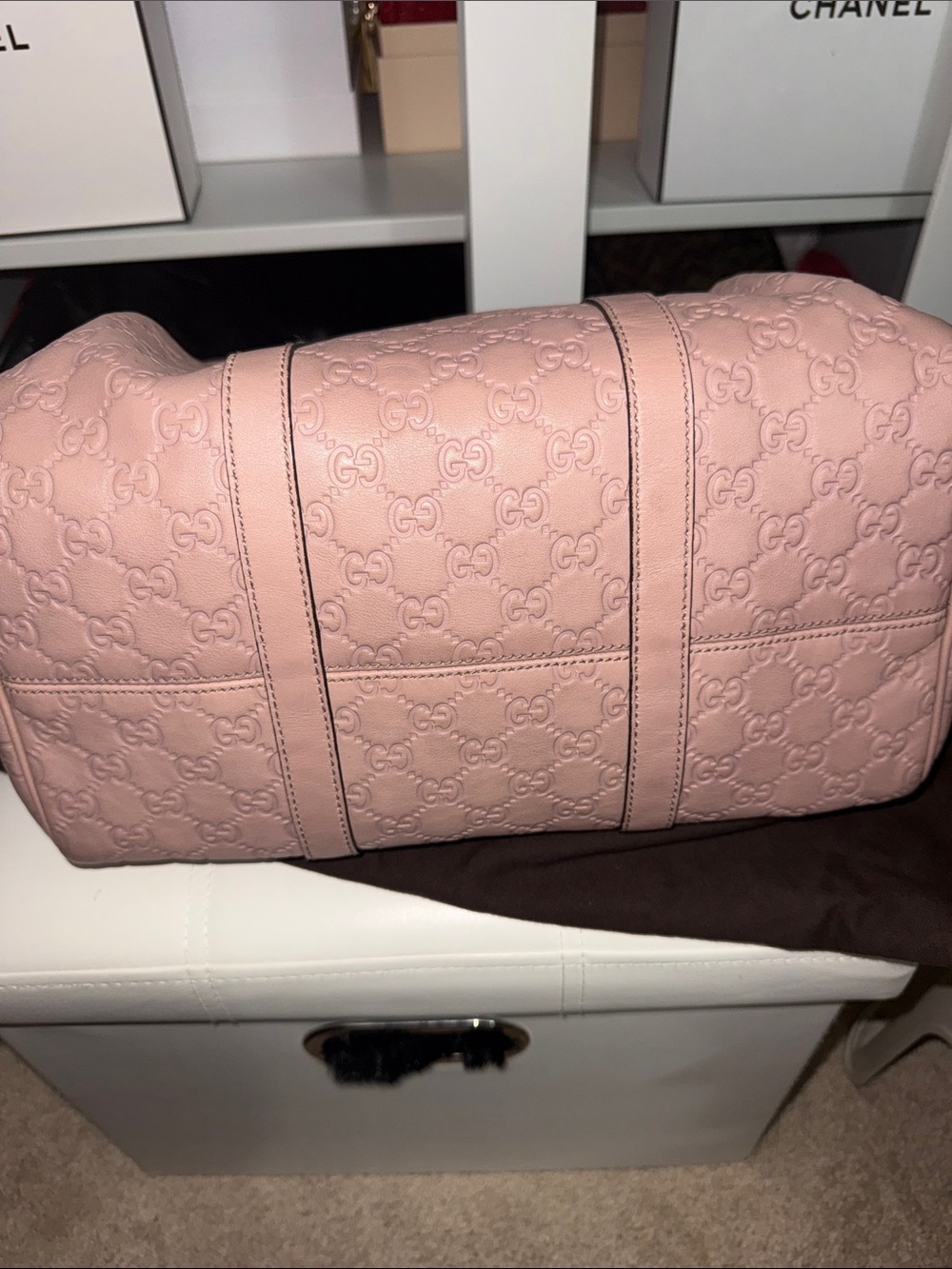 Authentic Boston Bag Gucci Dusty Pink GG Embossed Leather Top-Handle Tote - Picture 6 of 10